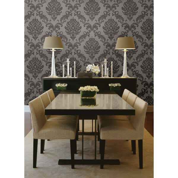 Sebastion Grey Damask Wallpaper - York Wallcoverings - 450-67362 - York Wallcoverings Wallpaper