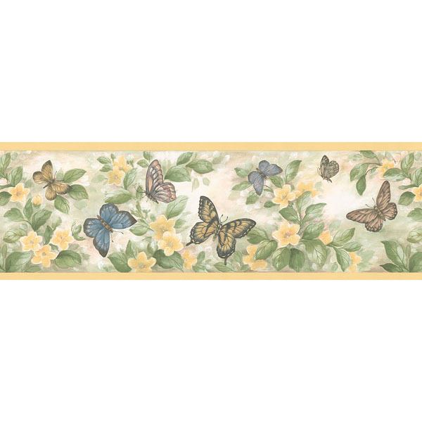 Yellow Butterfly Floral Border - York Wallcoverings - 451-1743 - York Wallcoverings Wallpaper