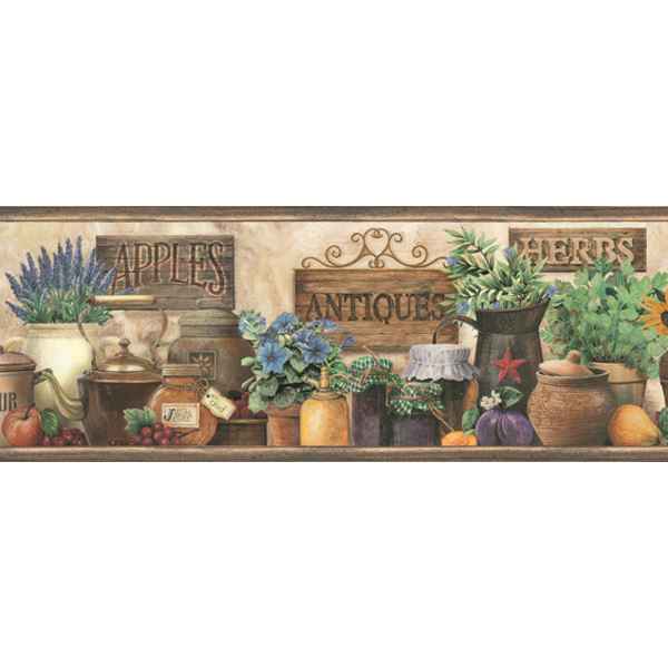 Marche Green Antique Herbs Portrait Border - York Wallcoverings - BBC44581B - York Wallcoverings Wallpaper
