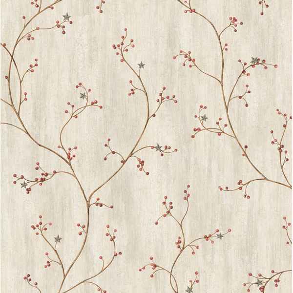 Felicia Grey Star Berry Vine Wallpaper - York Wallcoverings - PUR44031