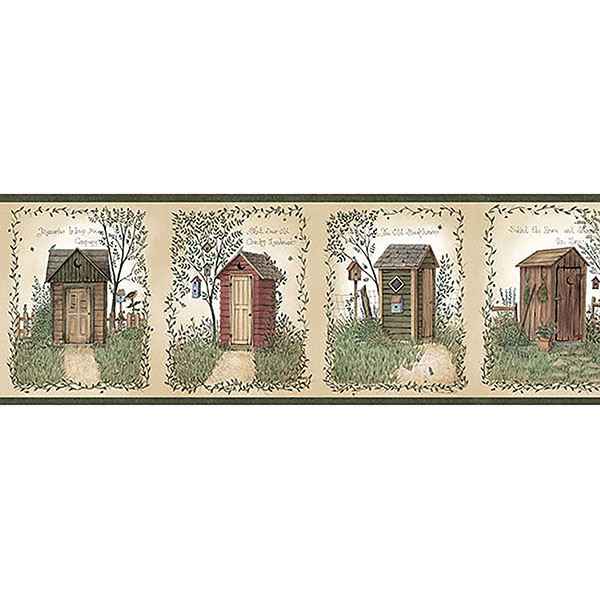 Fisher Sage Country Outhouses Wallpaper - York Wallcoverings - CTR50321B - York Wallcoverings Wallpaper