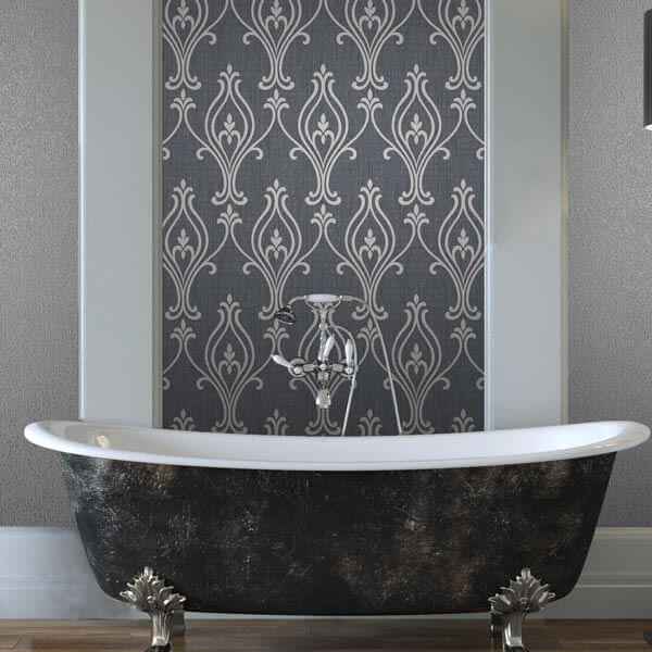 Luca Charcoal Damask Wallpaper - York Wallcoverings - 2603-20923 - York Wallcoverings Wallpaper