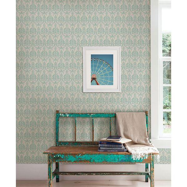 waverly-turquoise-petite-damask-wallpaper-york-wallcoverings-1014-001819 - York Wallcoverings Papel pintado