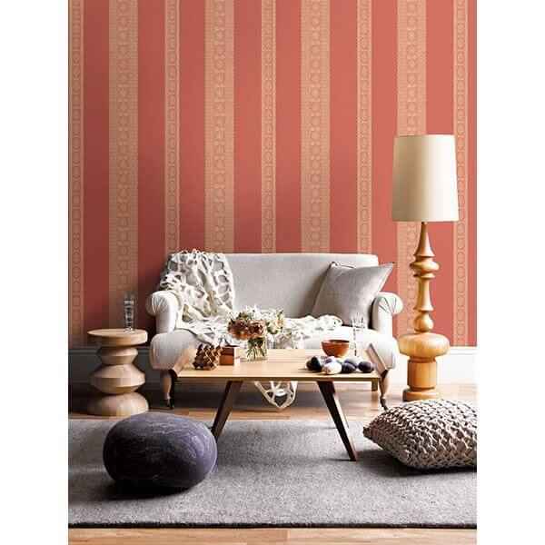 Brynn Coral Paisley Stripe Wallpaper - York Wallcoverings - 1014-001833 - York Wallcoverings Wallpaper