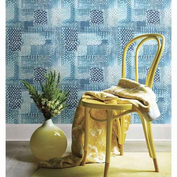 Flower Indigo Patchwork Wallpaper - York Wallcoverings - 1014-001862 - York Wallcoverings Wallpaper