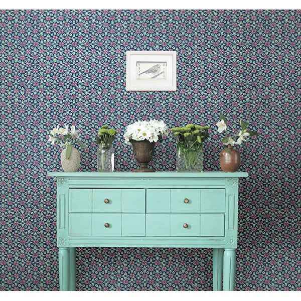 Free Spirit Indigo Floral Wallpaper - York Wallcoverings - 1014-001822 - York Wallcoverings Wallpaper