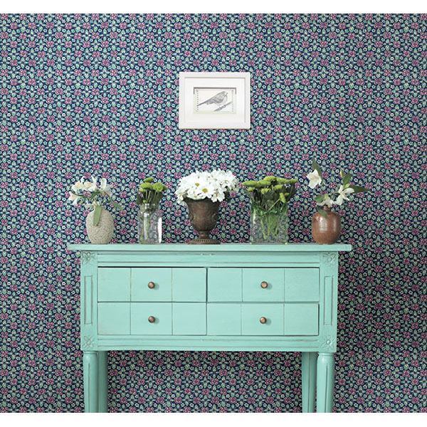 free-spirit-indigo-floral-wallpaper-york-wallcoverings-1014-001822 - York Wallcoverings Papel pintado
