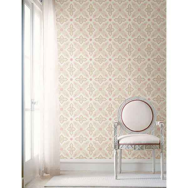 Off Beat Ethnic Pink Geometric Floral - York Wallcoverings - 1014-001826 - York Wallcoverings Wallpaper