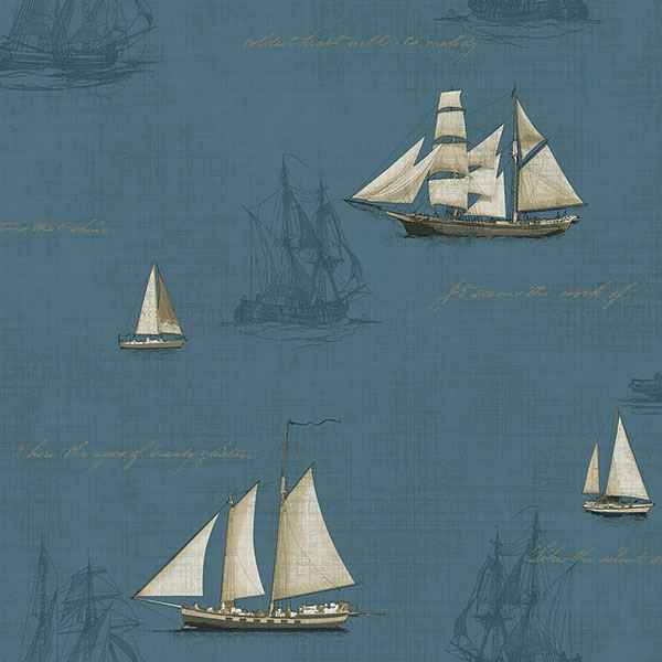 Andrew Blue Ships Wallpaper - York Wallcoverings - MAN01701 - York Wallcoverings Wallpaper