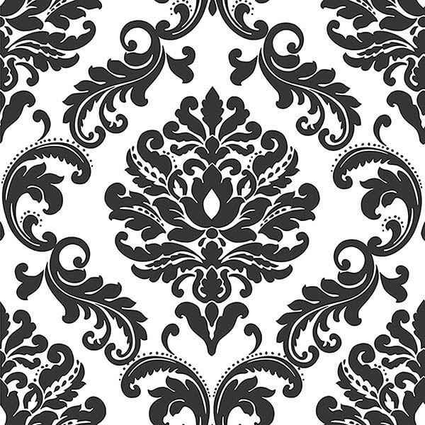 Ariel Black and White Damask Peel and Stick Wallpaper - York Wallcoverings - NUS1646 - York Wallcoverings Wallpaper