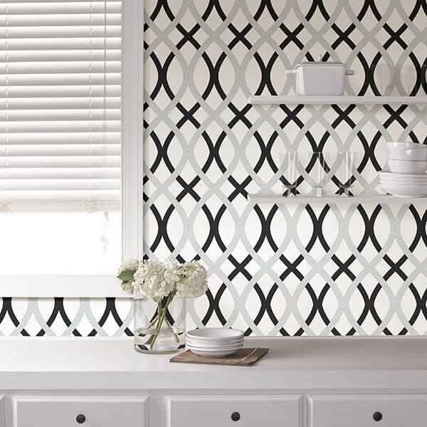 Black and Silver Lattice Peel and Stick Wallpaper - York Wallcoverings - NU1658 - York Wallcoverings Wallpaper