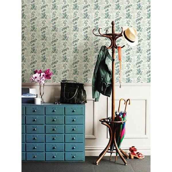 Charlise Teal Floral Stripe Wallpaper - York Wallcoverings - 2657-22253 - York Wallcoverings Wallpaper