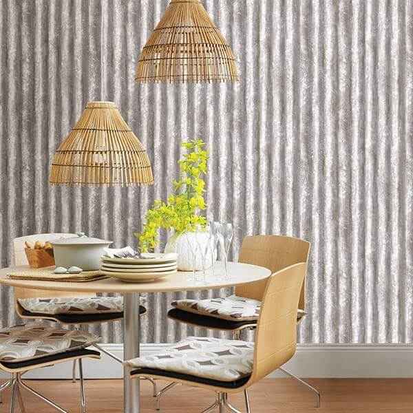Silver Corrugated Metal Wallpaper - York Wallcoverings - 2701-22336 - York Wallcoverings Wallpaper