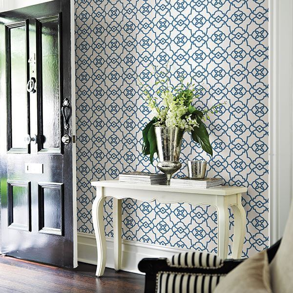 atrium-blue-trellis-wallpaper-york-wallcoverings-2702-22718 - York Wallcoverings Wallpaper