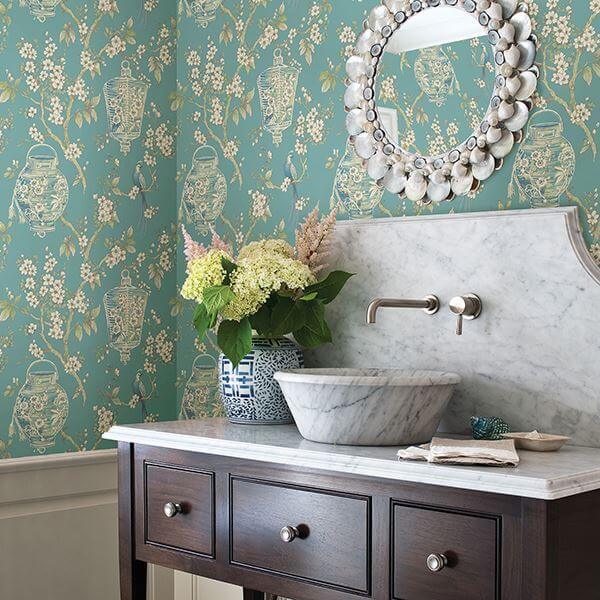 serenity-turquoise-lanterns-wallpaper-york-wallcoverings-2702-22759 - York Wallcoverings Wallpaper