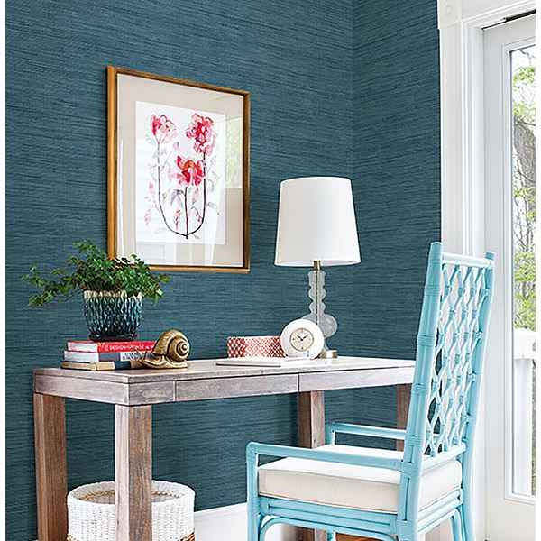 Sea Grass Blue Faux Grasscloth Wallpaper - York Wallcoverings - FD23286