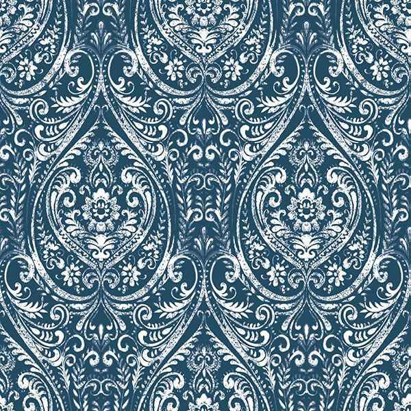 Bohemian Damask Indigo Peel and Stick Wallpaper - York Wallcoverings - NU1689 - York Wallcoverings Wallpaper