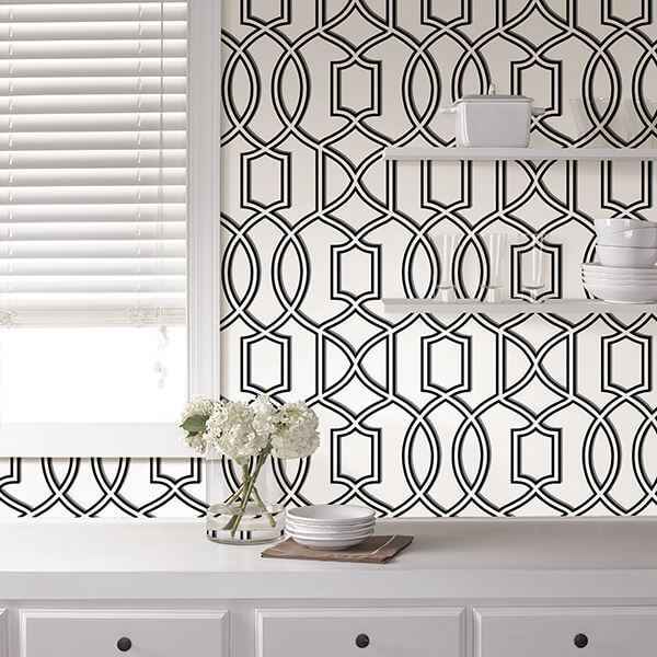 Uptown Trellis Blackwhite Peel and Stick Wallpaper - York Wallcoverings - NU1696 - York Wallcoverings Wallpaper