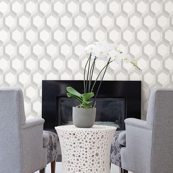 hex-grey-geometric-wallpaper-york-wallcoverings-2716-23840 - York Wallcoverings Papel pintado