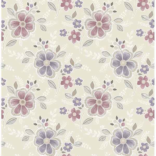 Chloe Purple Floral Wallpaper - York Wallcoverings - 2704-22203