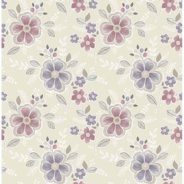 Chloe Purple Floral Wallpaper - York Wallcoverings - 2704-22203 - York Wallcoverings Wallpaper