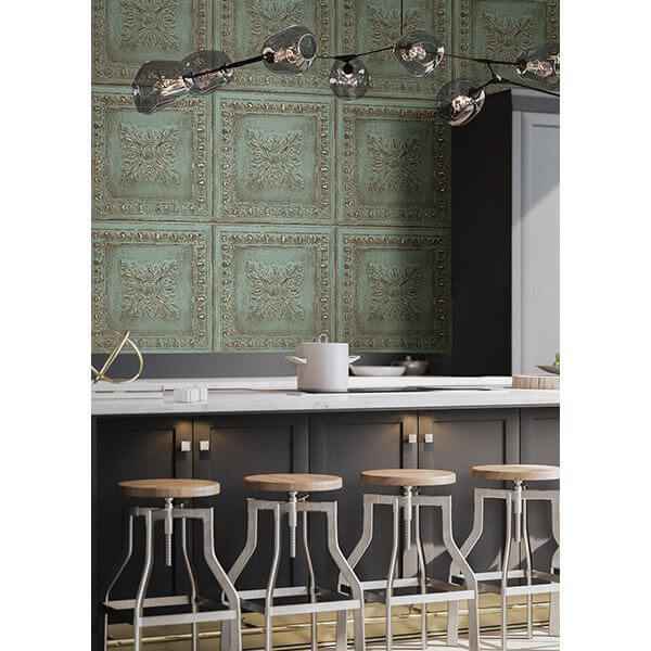 Ornamental Turquoise Tin Tile Wallpaper - York Wallcoverings - 2540-24032 - York Wallcoverings Wallpaper