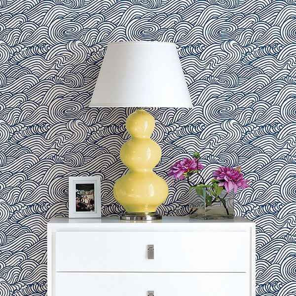 Mare Navy Wave Wallpaper - York Wallcoverings - 2744-24132 - York Wallcoverings Wallpaper