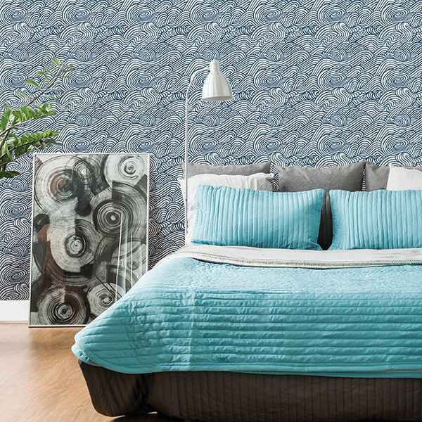Mare Navy Wave Wallpaper - York Wallcoverings - 2744-24132 - York Wallcoverings Wallpaper