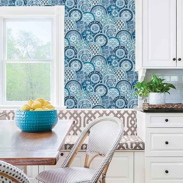 Laguna Blue Plate Wallpaper - York Wallcoverings - 2744-24148 - York Wallcoverings Wallpaper