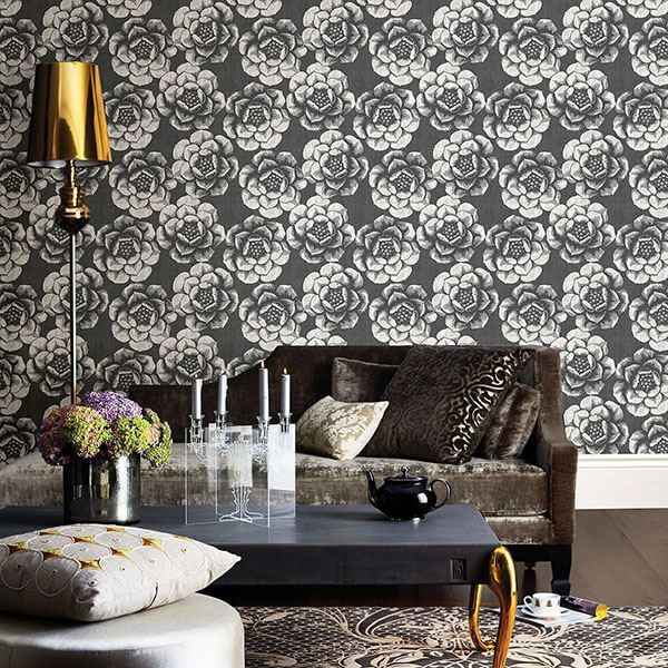 Fanciful Black Floral Wallpaper - York Wallcoverings - 2763-24206 - York Wallcoverings Wallpaper