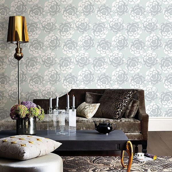 fanciful-silver-floral-wallpaper-york-wallcoverings-2763-24240 - York Wallcoverings Papel pintado