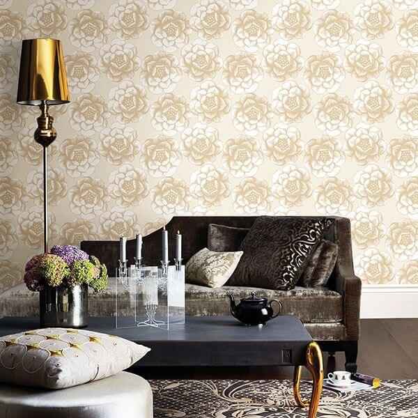 Fanciful Gold Floral Wallpaper - York Wallcoverings - 2763-24241 - York Wallcoverings Wallpaper