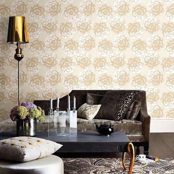 fanciful-gold-floral-wallpaper-york-wallcoverings-2763-24241 - York Wallcoverings Papel pintado