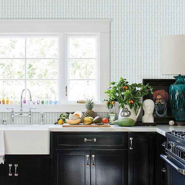 Espalier Sky Blue Chevron Stripe Wallpaper - York Wallcoverings - 3117-12341
