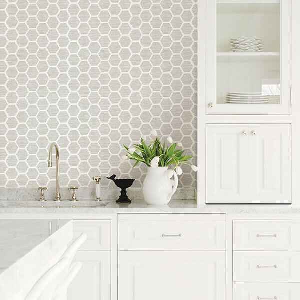 Aura Platinum Honeycomb Wallpaper - York Wallcoverings - 2793-24713 - York Wallcoverings Wallpaper
