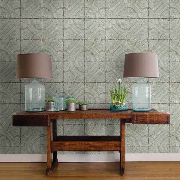 Susanna Teal Vintage Tin Tile Wallpaper - York Wallcoverings - 3115-12432 - York Wallcoverings Wallpaper