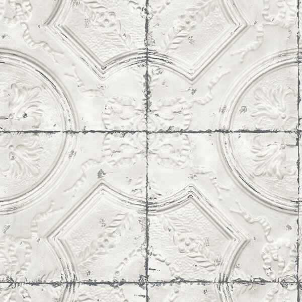 Susanna Off White Vintage Tin Tile Wallpaper - York Wallcoverings - 3115-12431 - York Wallcoverings Wallpaper