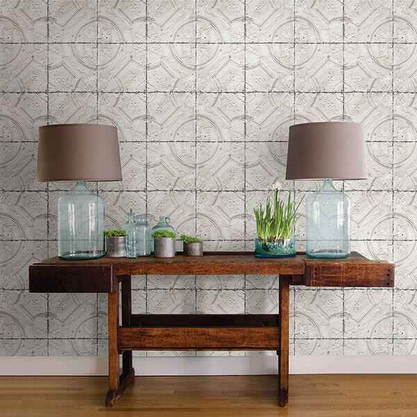 Susanna Off White Vintage Tin Tile Wallpaper - York Wallcoverings - 3115-12431 - York Wallcoverings Wallpaper