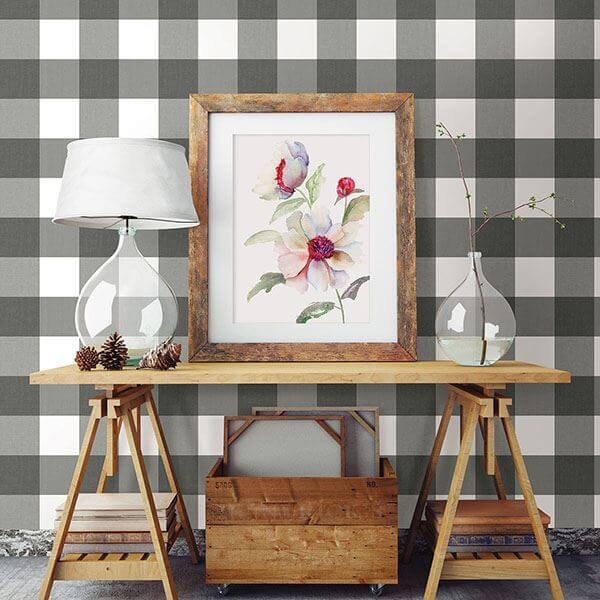 amos-black-gingham-wallpaper-york-wallcoverings-3115-12532 - York Wallcoverings Papel pintado