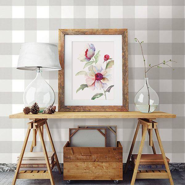 amos-light-grey-gingham-wallpaper-york-wallcoverings-3115-12531 - York Wallcoverings Papel pintado