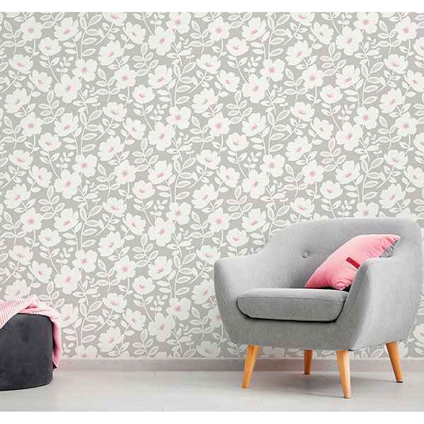 Bergman Pink Scandi Flower Wallpaper - York Wallcoverings - UW24772