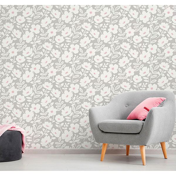 bergman-pink-scandi-flower-wallpaper-york-wallcoverings-uw24772 - York Wallcoverings Wallpaper