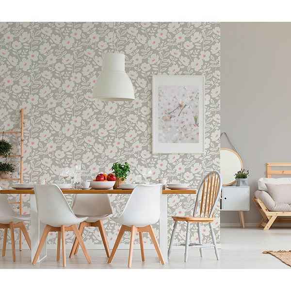 Bergman Pink Scandi Flower Wallpaper - York Wallcoverings - UW24772 - York Wallcoverings Wallpaper
