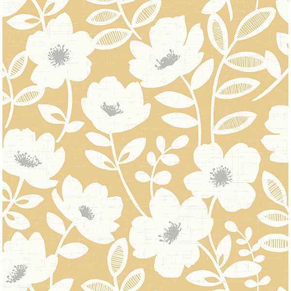 Bergman Mustard Scandi Flower Wallpaper - York Wallcoverings - UW24774 - York Wallcoverings Wallpaper