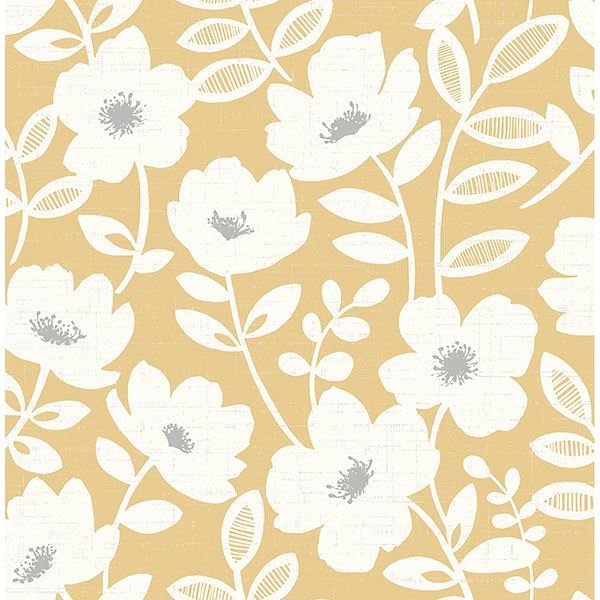 bergman-mustard-scandi-flower-wallpaper-york-wallcoverings-uw24774 - York Wallcoverings Papel pintado