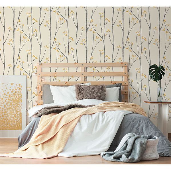 ingrid-mustard-scandi-tree-wallpaper-york-wallcoverings-uw24776 - York Wallcoverings Papel pintado