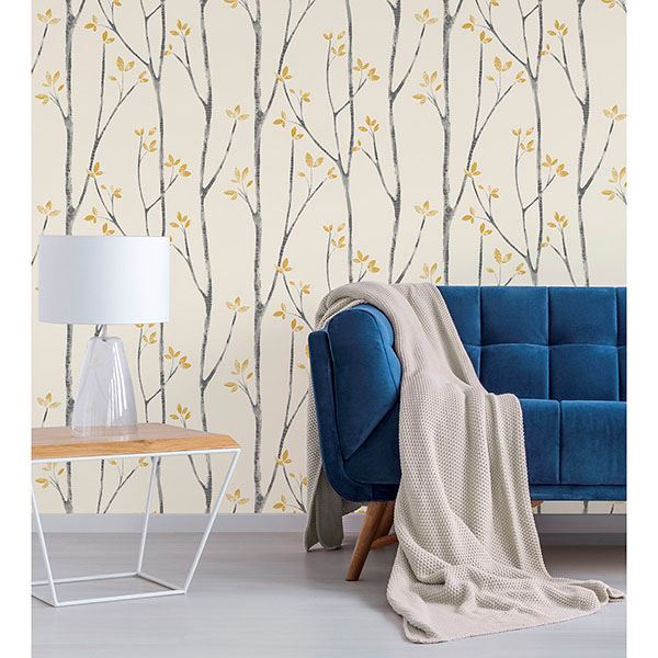 ingrid-mustard-scandi-tree-wallpaper-york-wallcoverings-uw24776 - York Wallcoverings Papel pintado