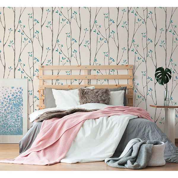 Ingrid Blue Scandi Tree Wallpaper - York Wallcoverings - UW24777 - York Wallcoverings Wallpaper