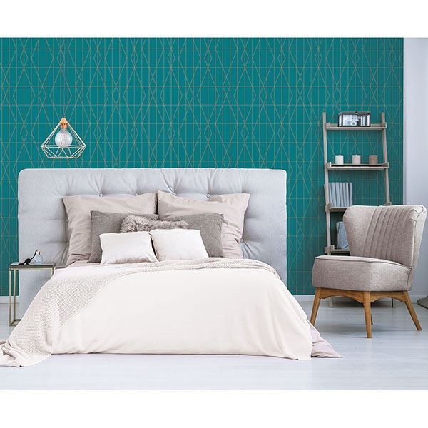 leveque-teal-deco-diamond-geo-wallpaper-york-wallcoverings-uw24786 - York Wallcoverings Papel pintado