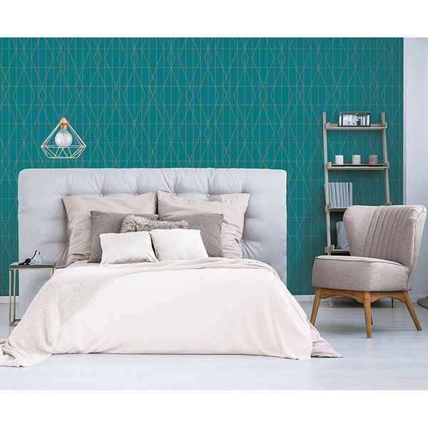 LeVeque Teal Deco Diamond Geo Wallpaper - York Wallcoverings - UW24786 - York Wallcoverings Wallpaper